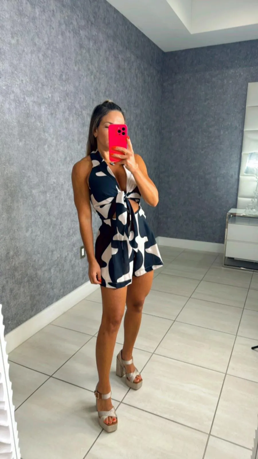 0454 Abstract tie front romper