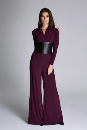 16220 Purple Faux Leather Corset Detail Jumpsuit