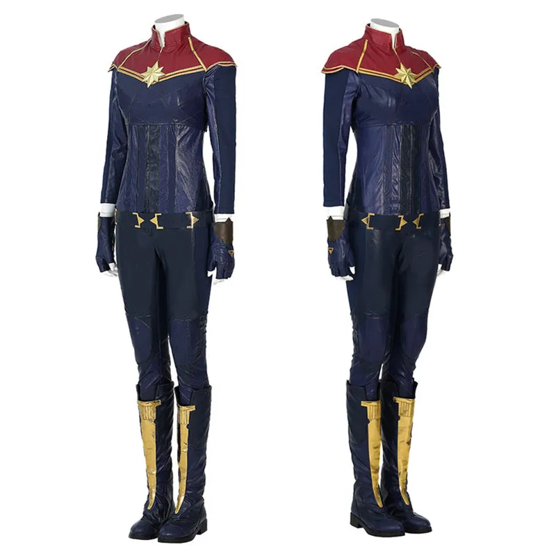 2022 Captain Marvel Carol Danvers Cosplay Costume Superhero Supergirl Battle Suit Blue Bodysuit