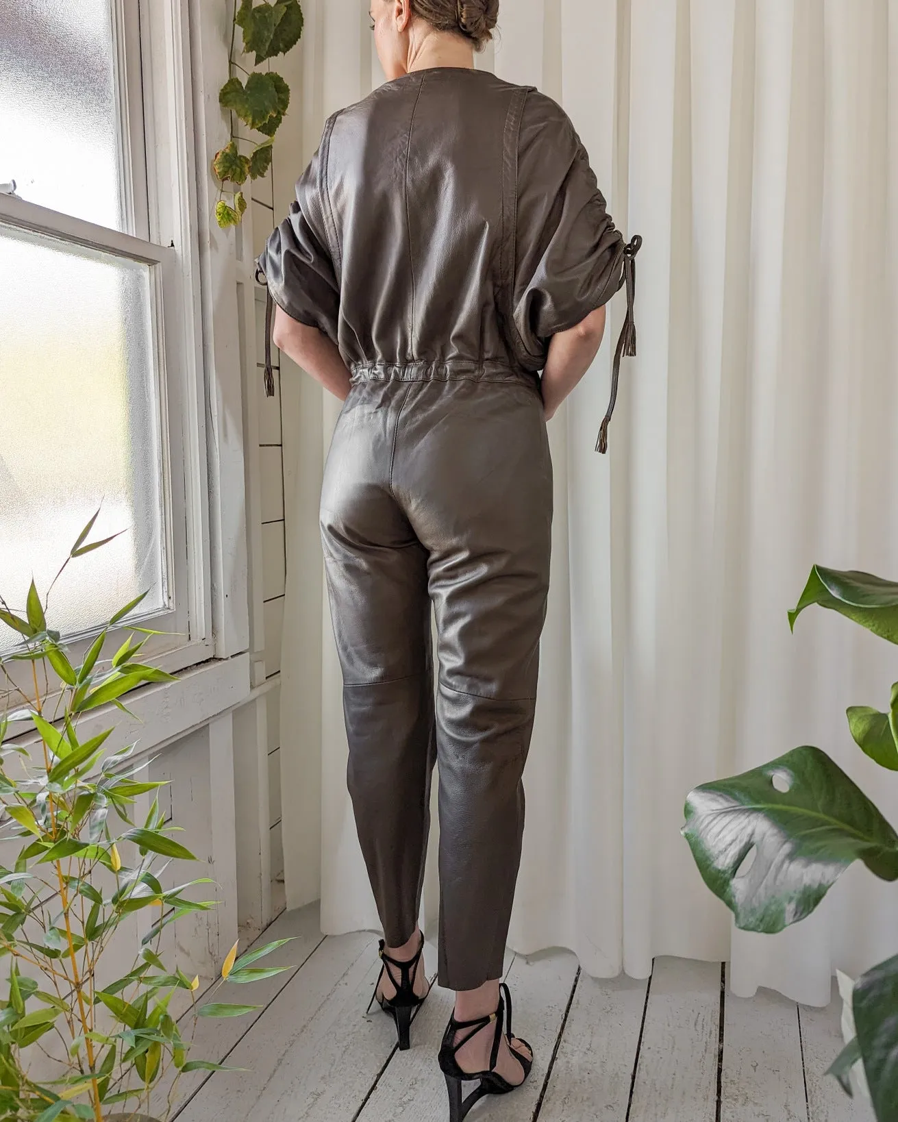80s Leather Jumpsuit | S