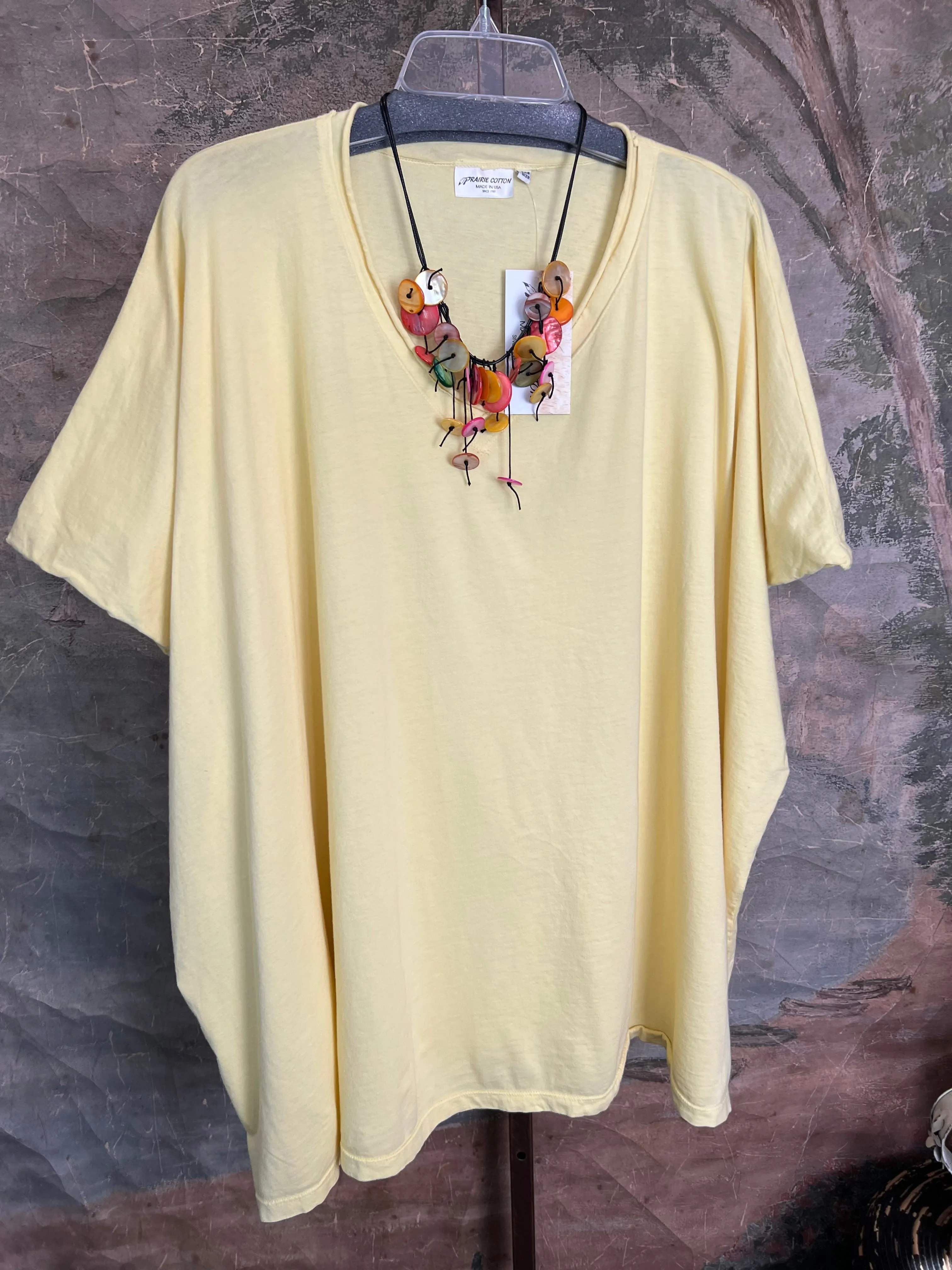 8715 Solid V-Elbow Tunic Tshirt-Marigold