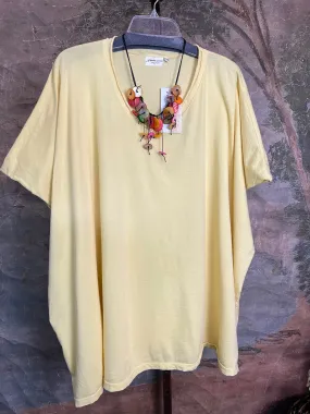 8715 Solid V-Elbow Tunic Tshirt-Marigold