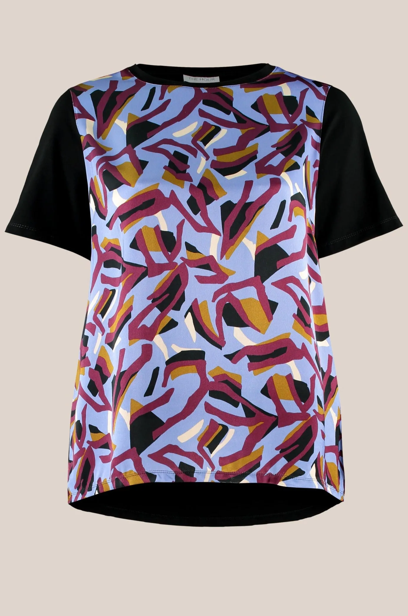 Abstract Print Satin Front T-Shirt