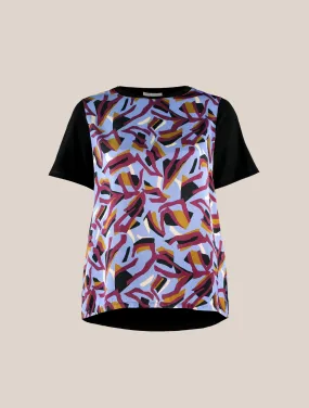 Abstract Print Satin Front T-Shirt