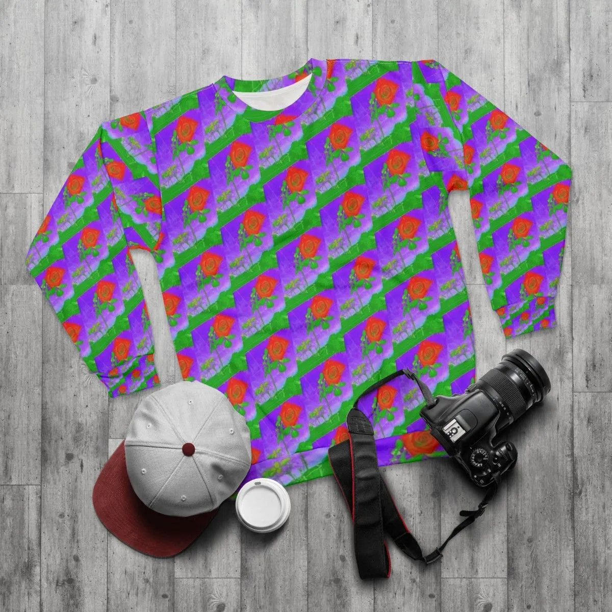 Acid Rose Floral Sweatshirt - Gothic Fashion Streetwear