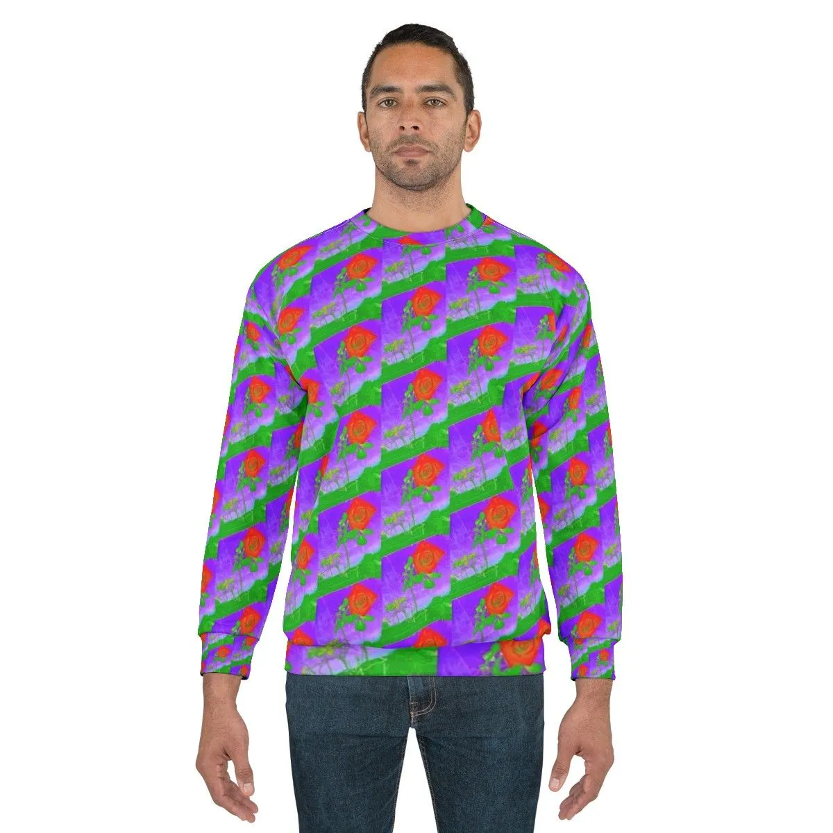 Acid Rose Floral Sweatshirt - Gothic Fashion Streetwear