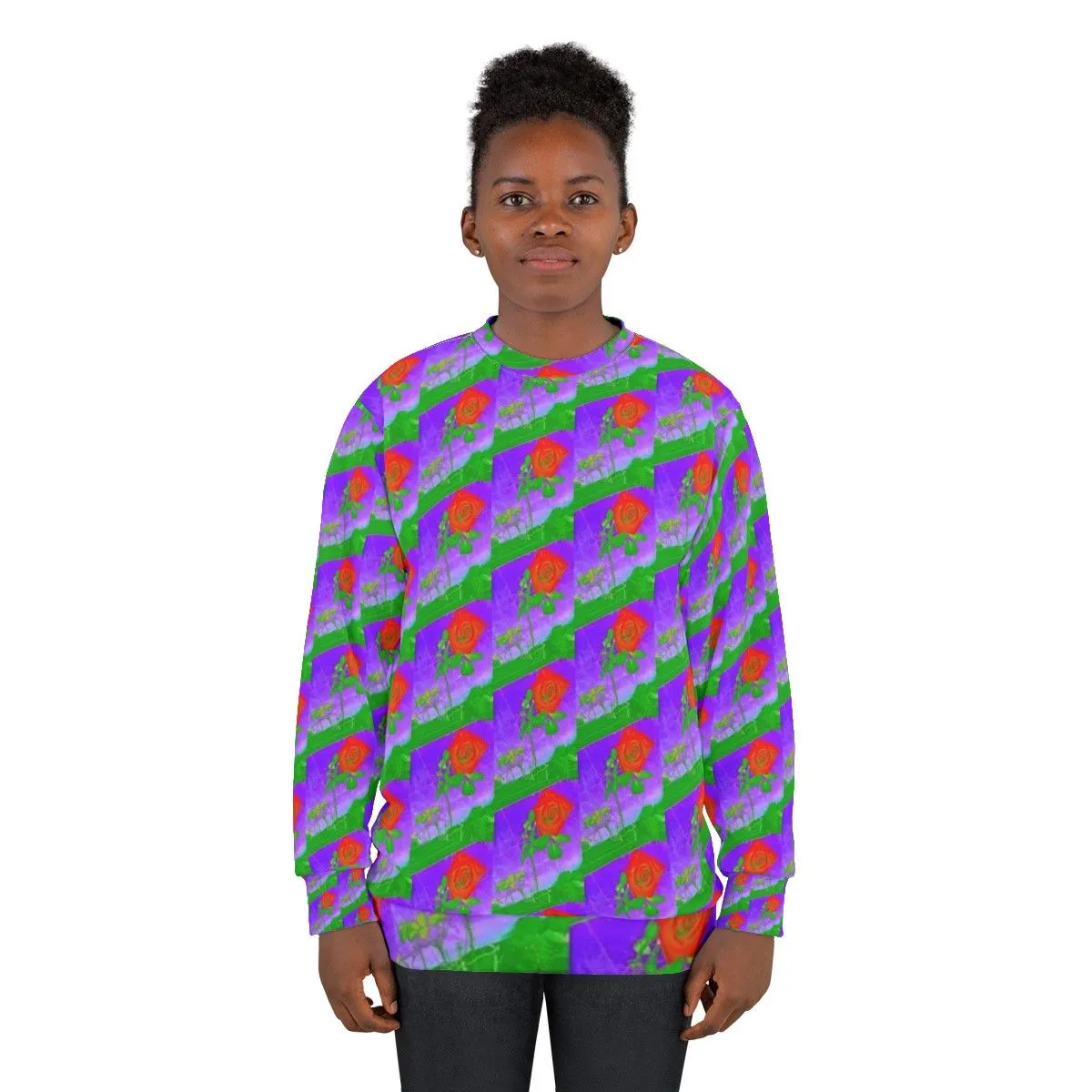 Acid Rose Floral Sweatshirt - Gothic Fashion Streetwear