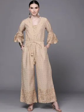 Ahalyaa Off White & Pink Printed Basic Jumpsuit