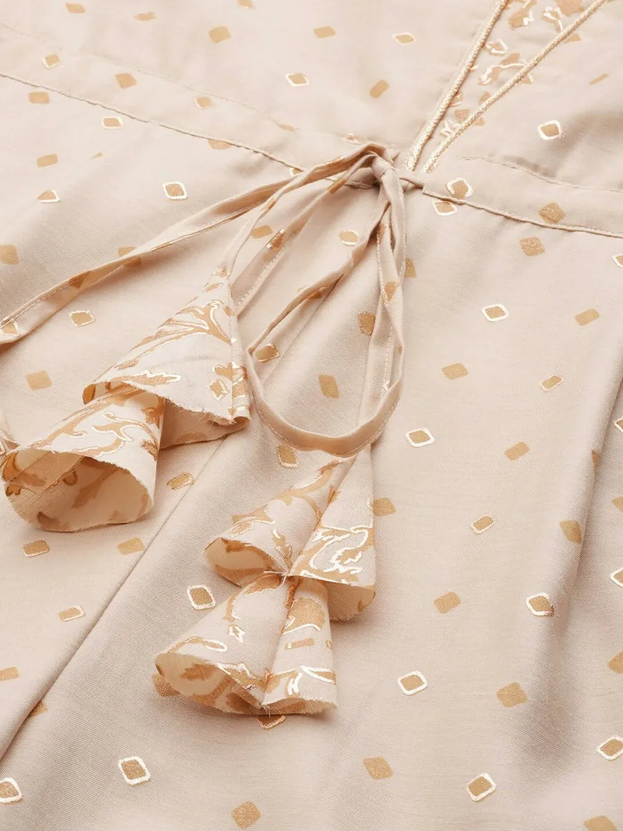Ahalyaa Off White & Pink Printed Basic Jumpsuit