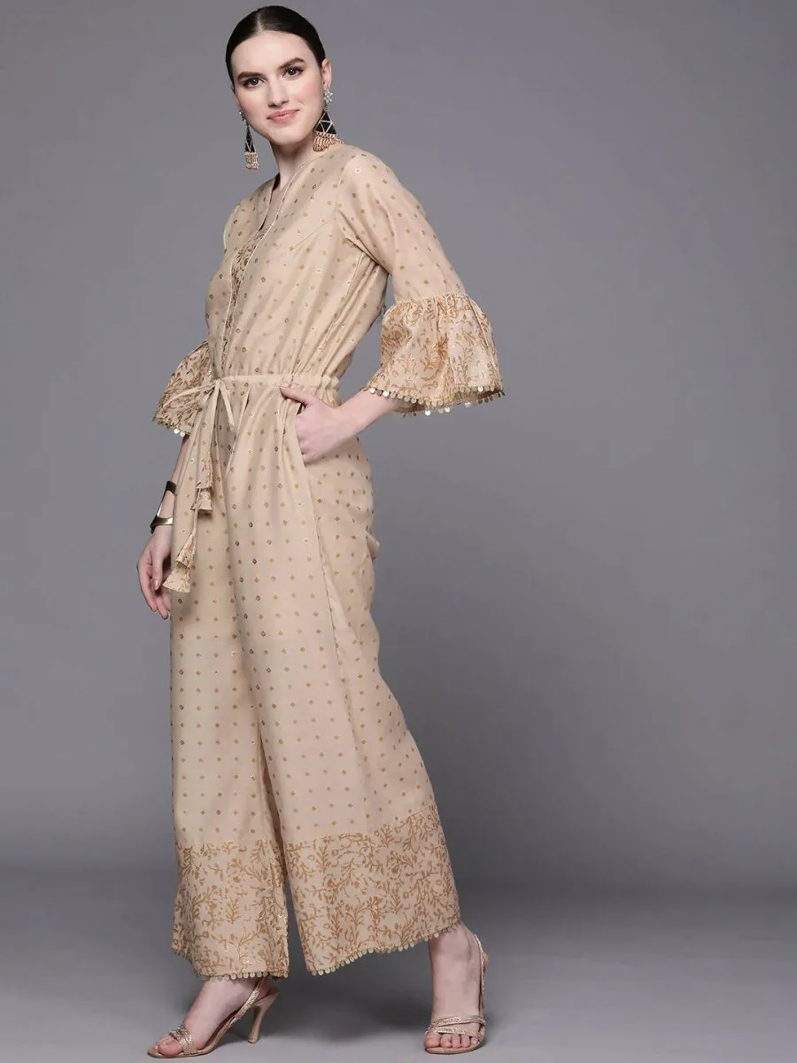 Ahalyaa Off White & Pink Printed Basic Jumpsuit