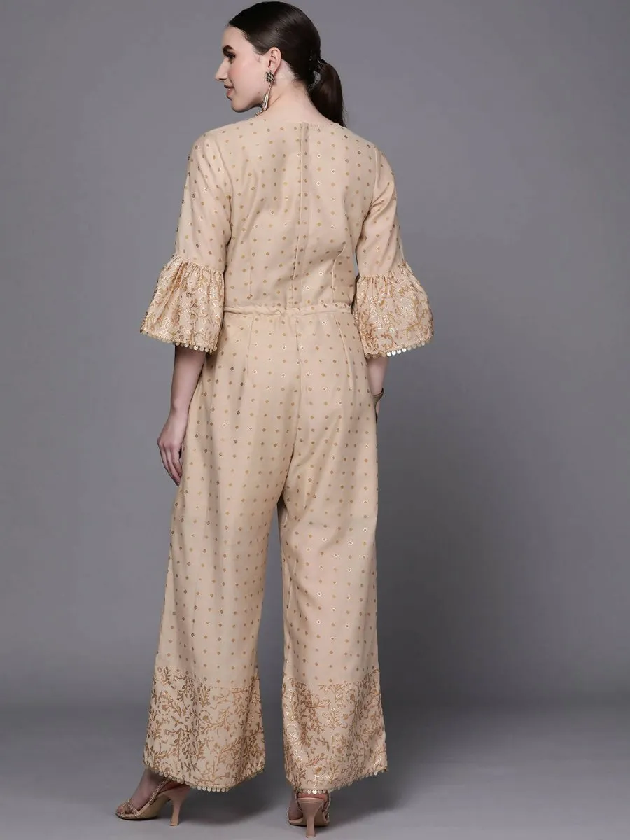 Ahalyaa Off White & Pink Printed Basic Jumpsuit