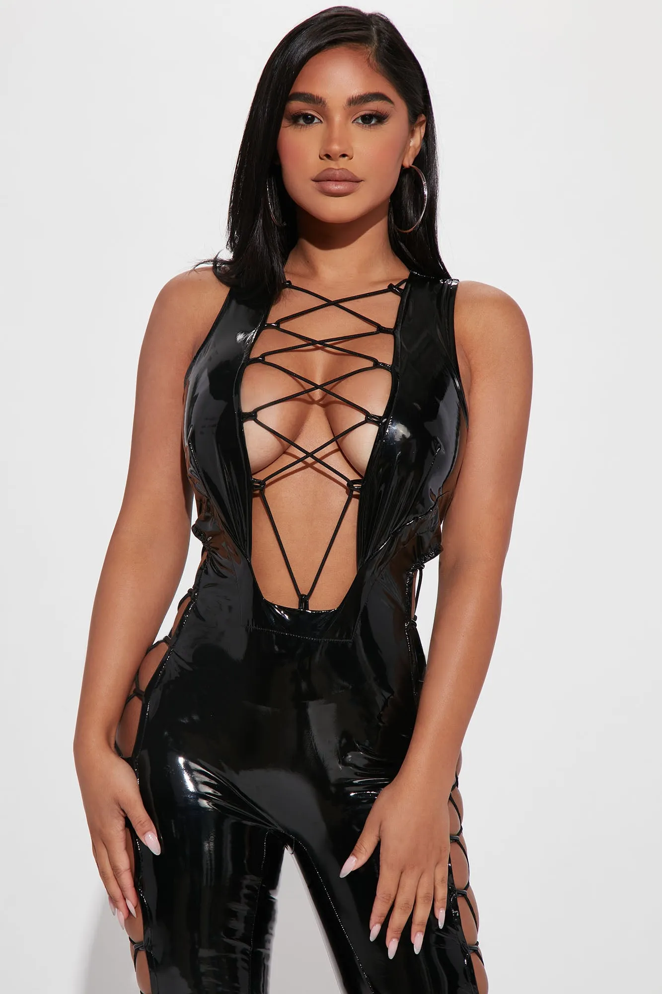 All On Me Latex Jumpsuit - Black