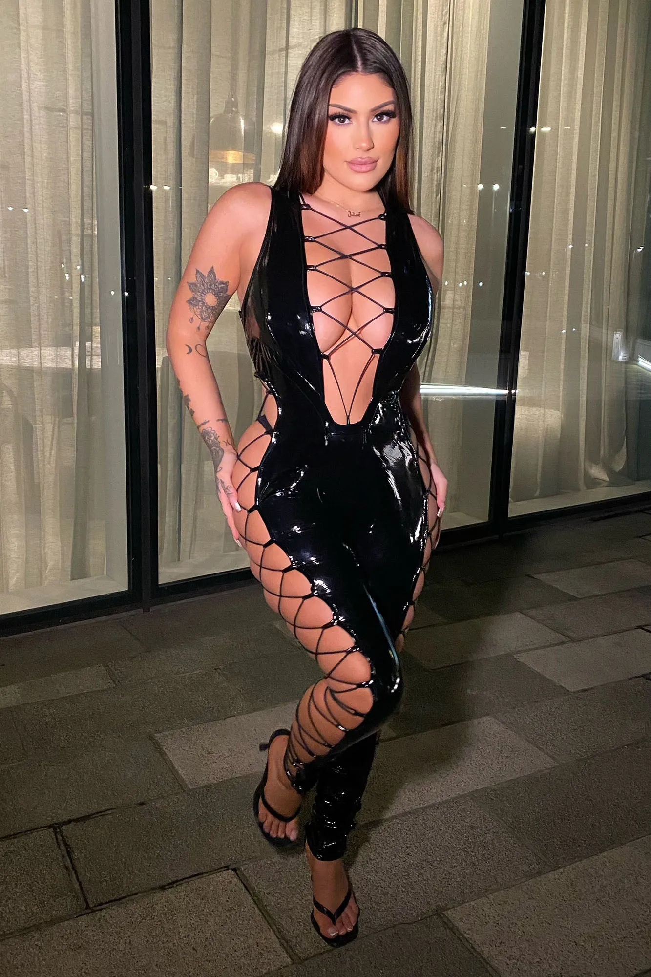 All On Me Latex Jumpsuit - Black