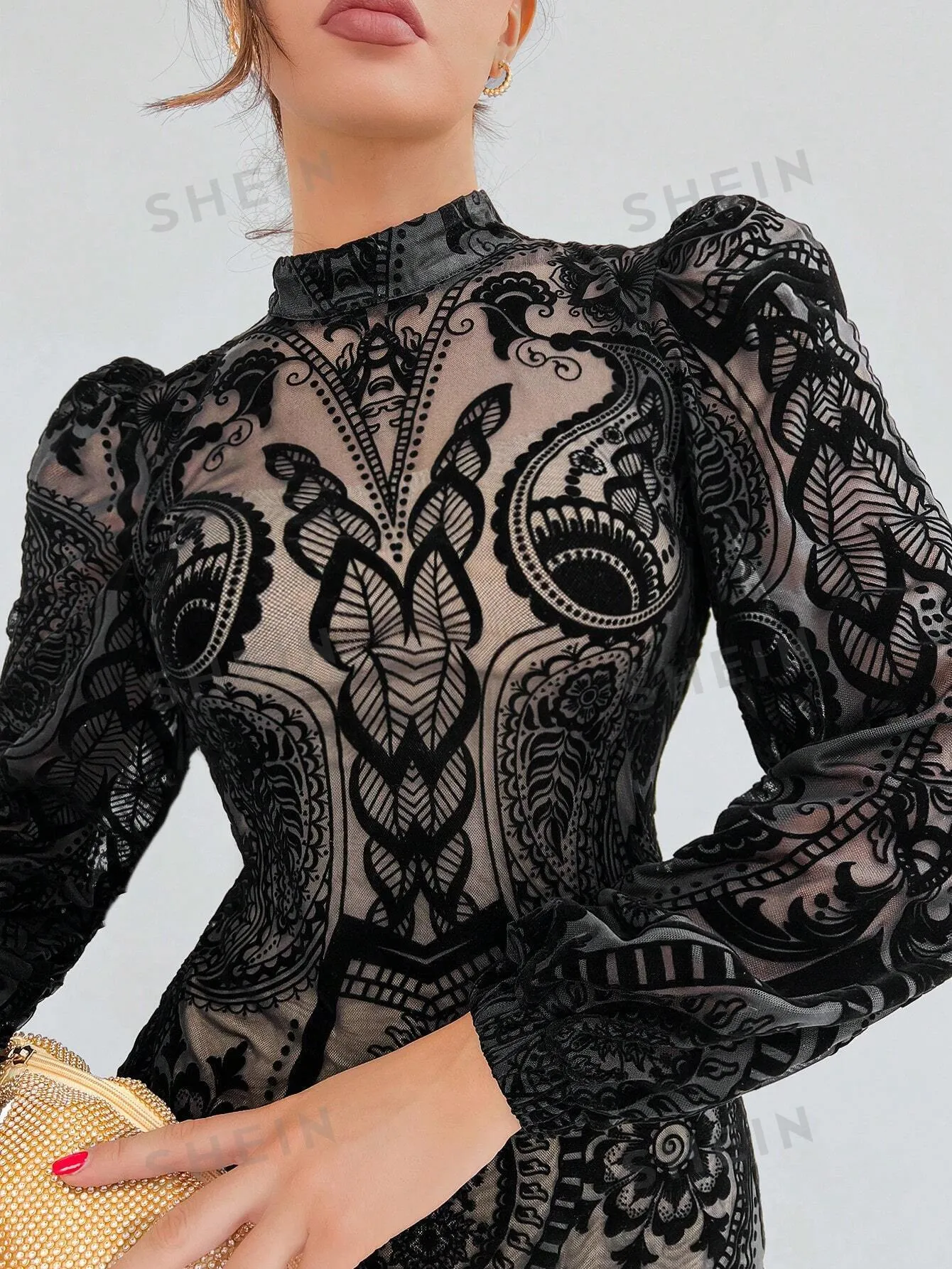 Aloruh Plush Gathered Waist Elegant Puff Sleeve Dress