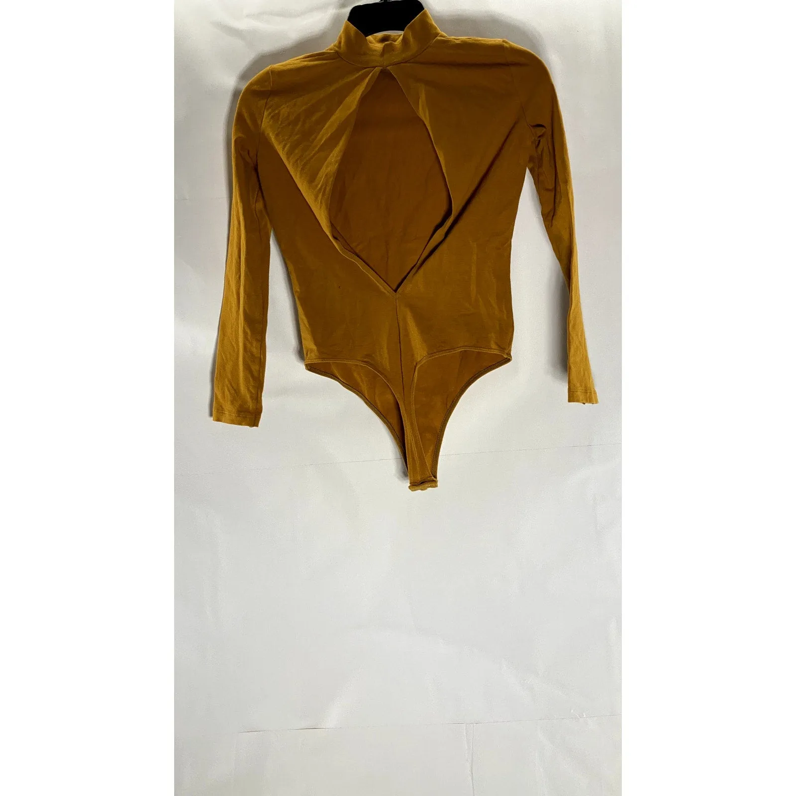 AMERICAN APPAREL Women's Camel Brown Mock-Neck Open-Back Thong Bodysuit SZ S
