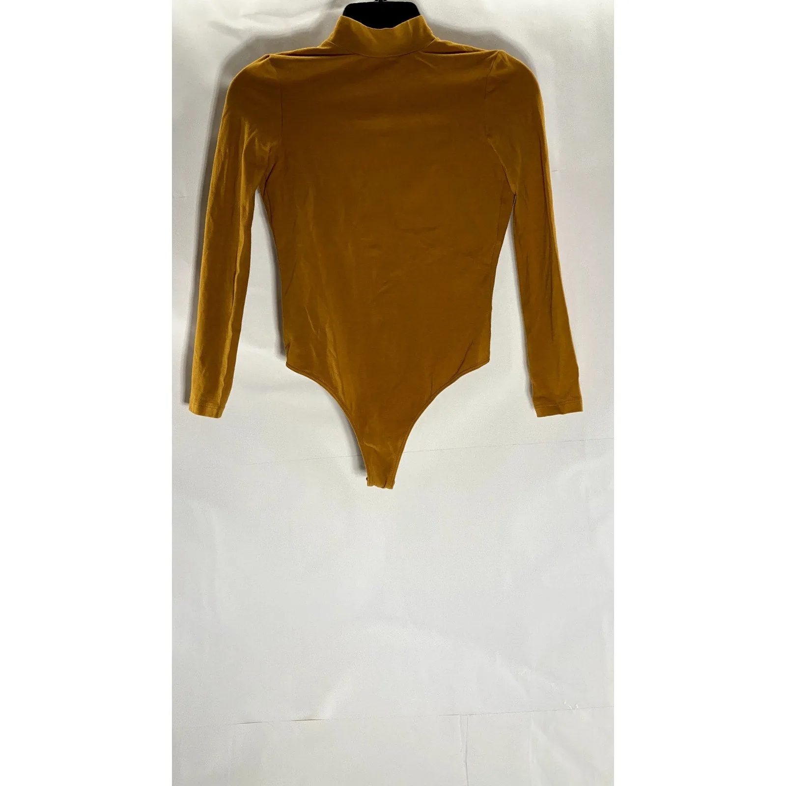 AMERICAN APPAREL Women's Camel Brown Mock-Neck Open-Back Thong Bodysuit SZ S