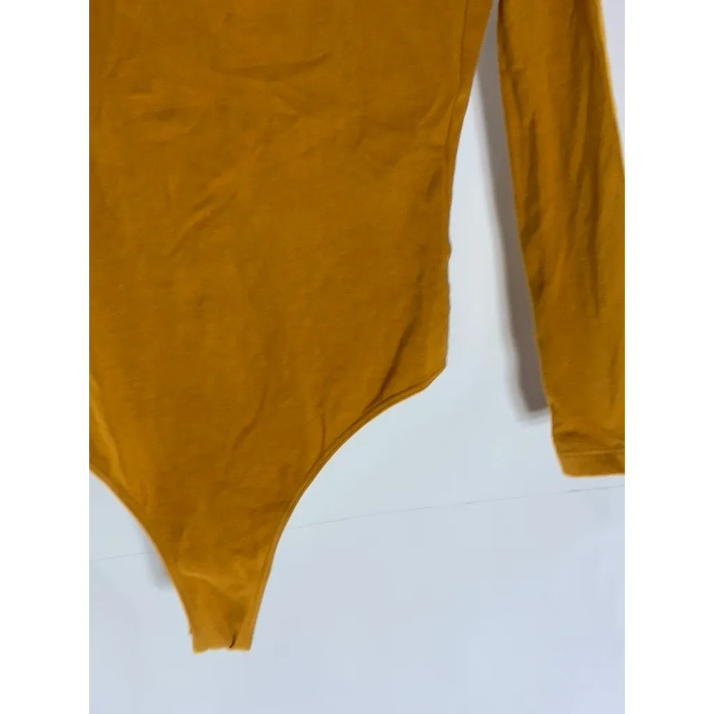 AMERICAN APPAREL Women's Camel Brown Mock-Neck Open-Back Thong Bodysuit SZ S