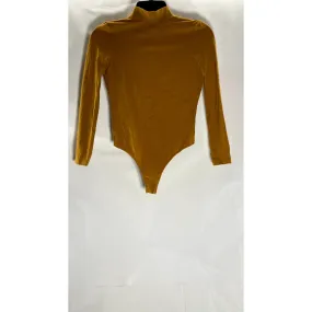 AMERICAN APPAREL Women's Camel Brown Mock-Neck Open-Back Thong Bodysuit SZ S