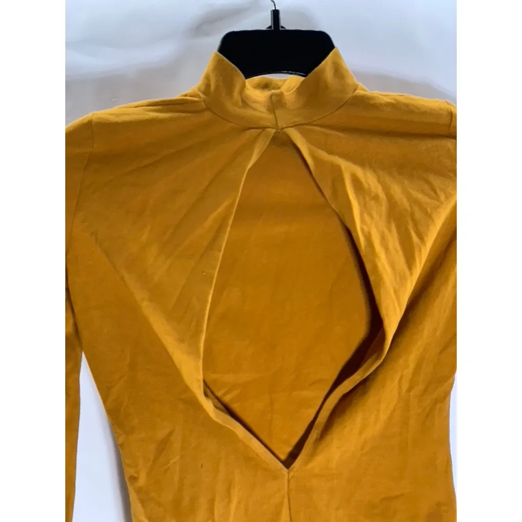 AMERICAN APPAREL Women's Camel Brown Mock-Neck Open-Back Thong Bodysuit SZ S