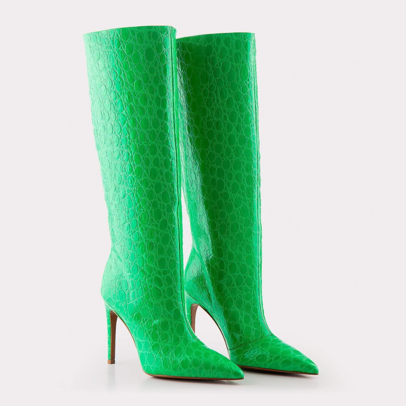 ANASTASIA 02 GREEN CROCO EMBOSSED LEATHER BOOTS