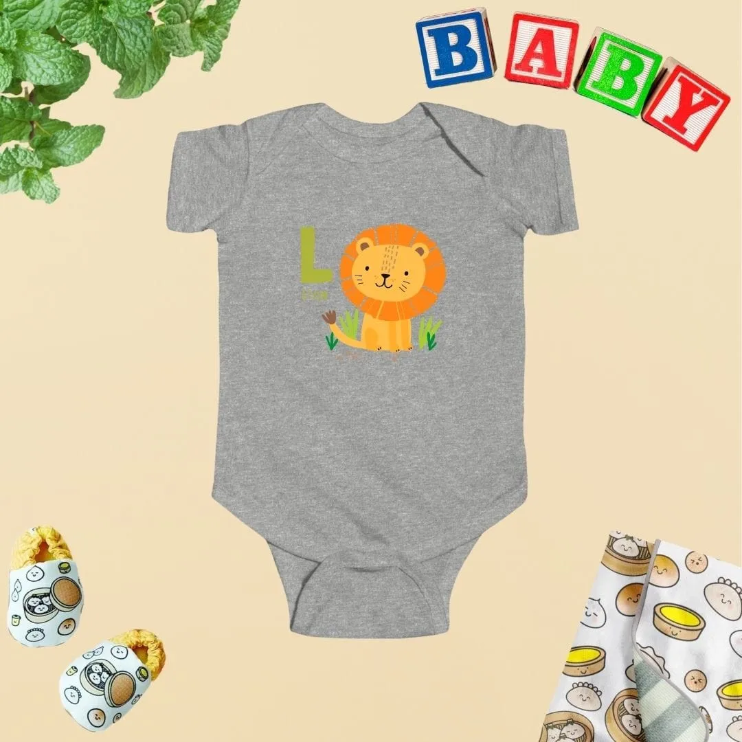 Animal Alphabet - L for Lion Baby Bodysuit - Unisex Graphic Bodysuit for Babies