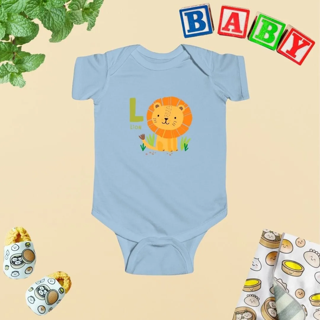 Animal Alphabet - L for Lion Baby Bodysuit - Unisex Graphic Bodysuit for Babies