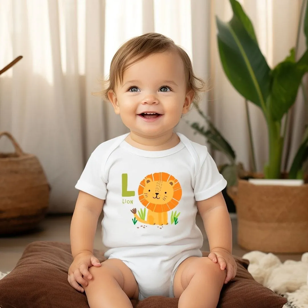 Animal Alphabet - L for Lion Baby Bodysuit - Unisex Graphic Bodysuit for Babies