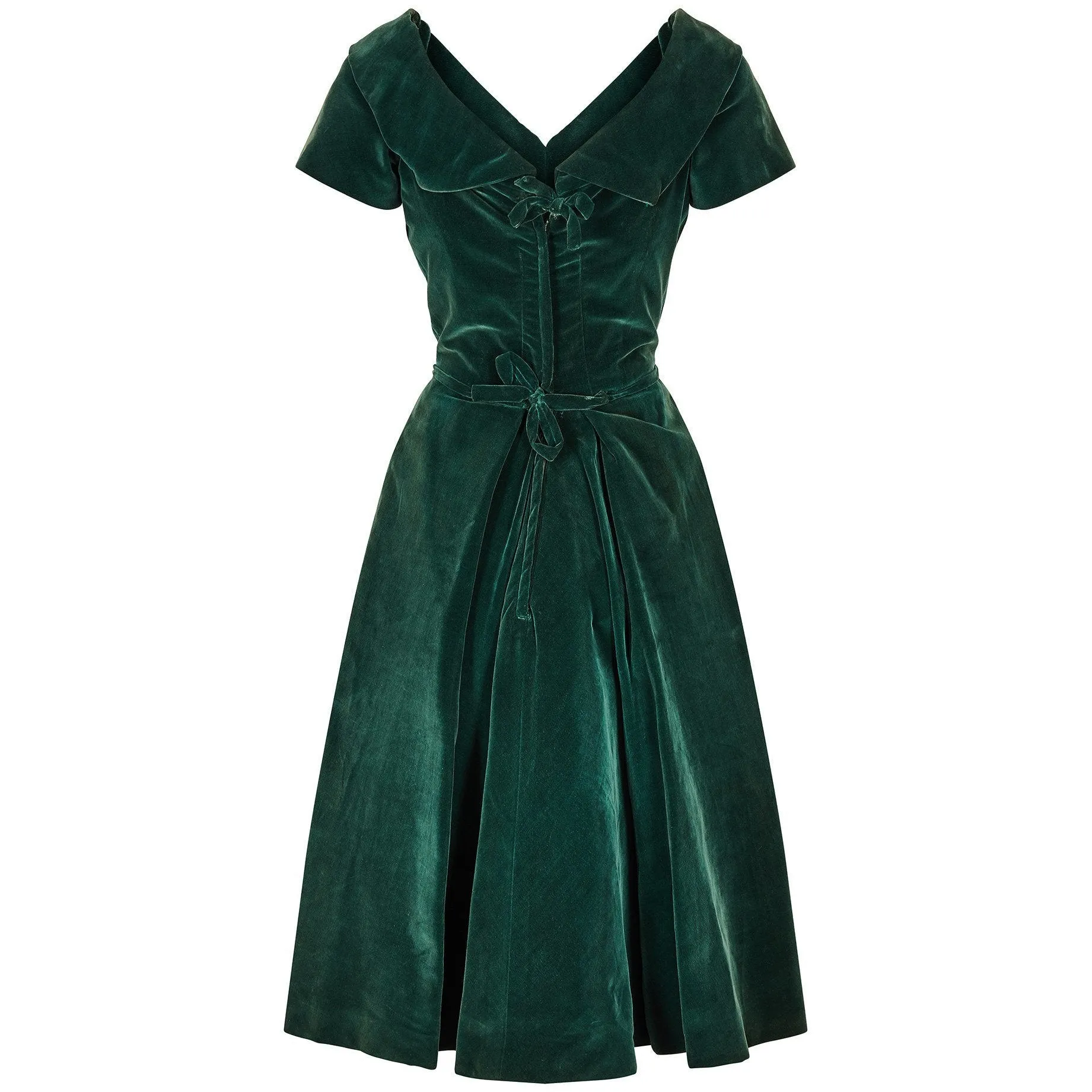 ARCHIVE - 1950s Emerald Green Velvet Evening Dress with Crystal Buttons