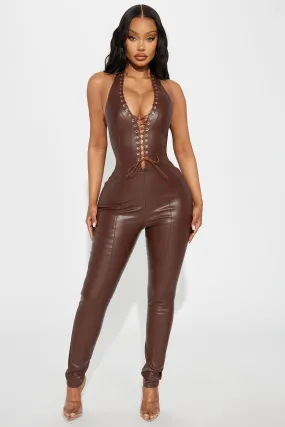 Austin Faux Leather Jumpsuit - Brown