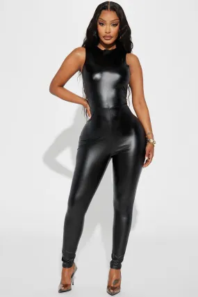 Bad Habits Faux Leather Jumpsuit - Black