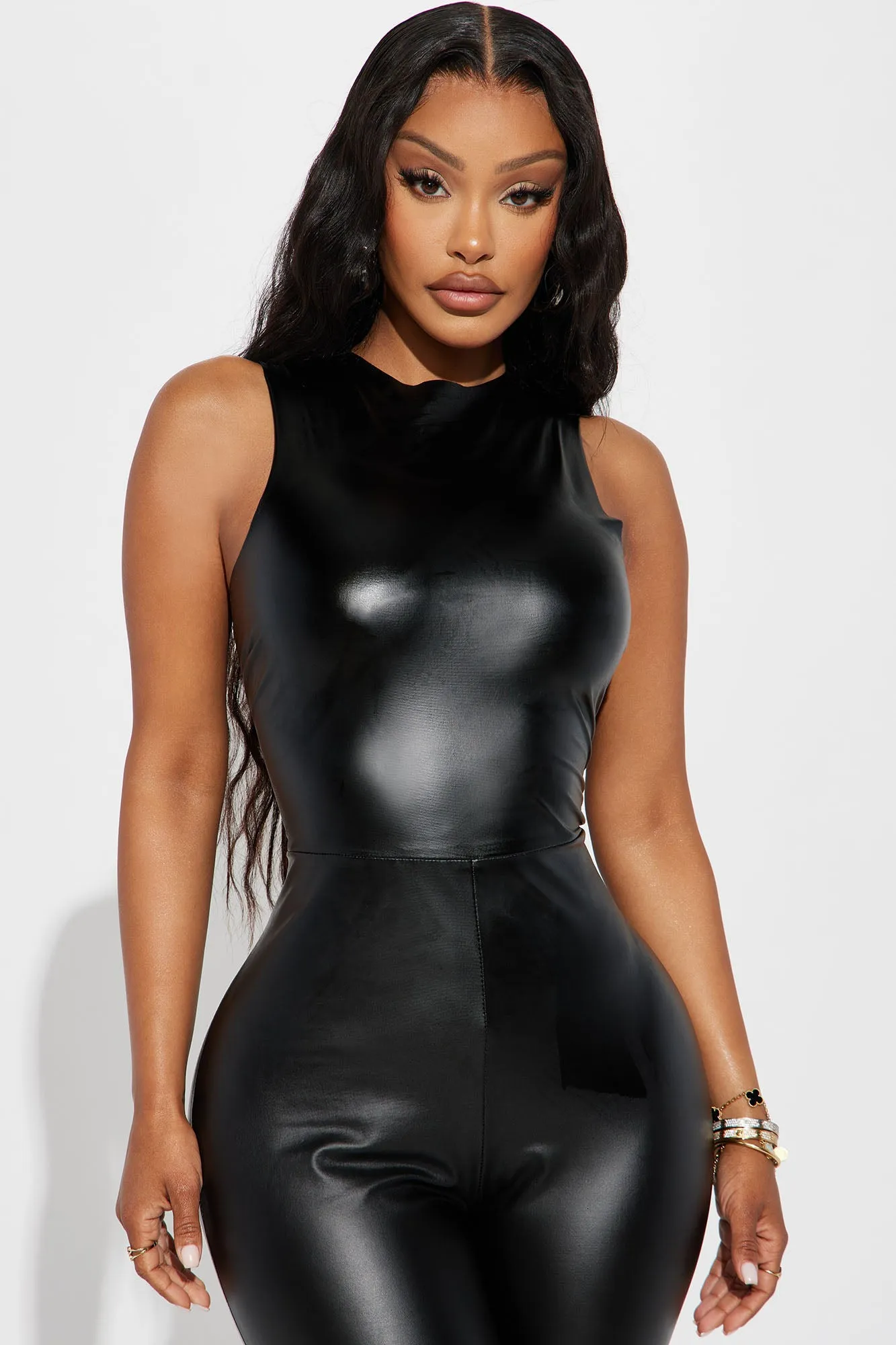 Bad Habits Faux Leather Jumpsuit - Black