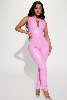 Baddie Drip Latex Jumpsuit - Pink