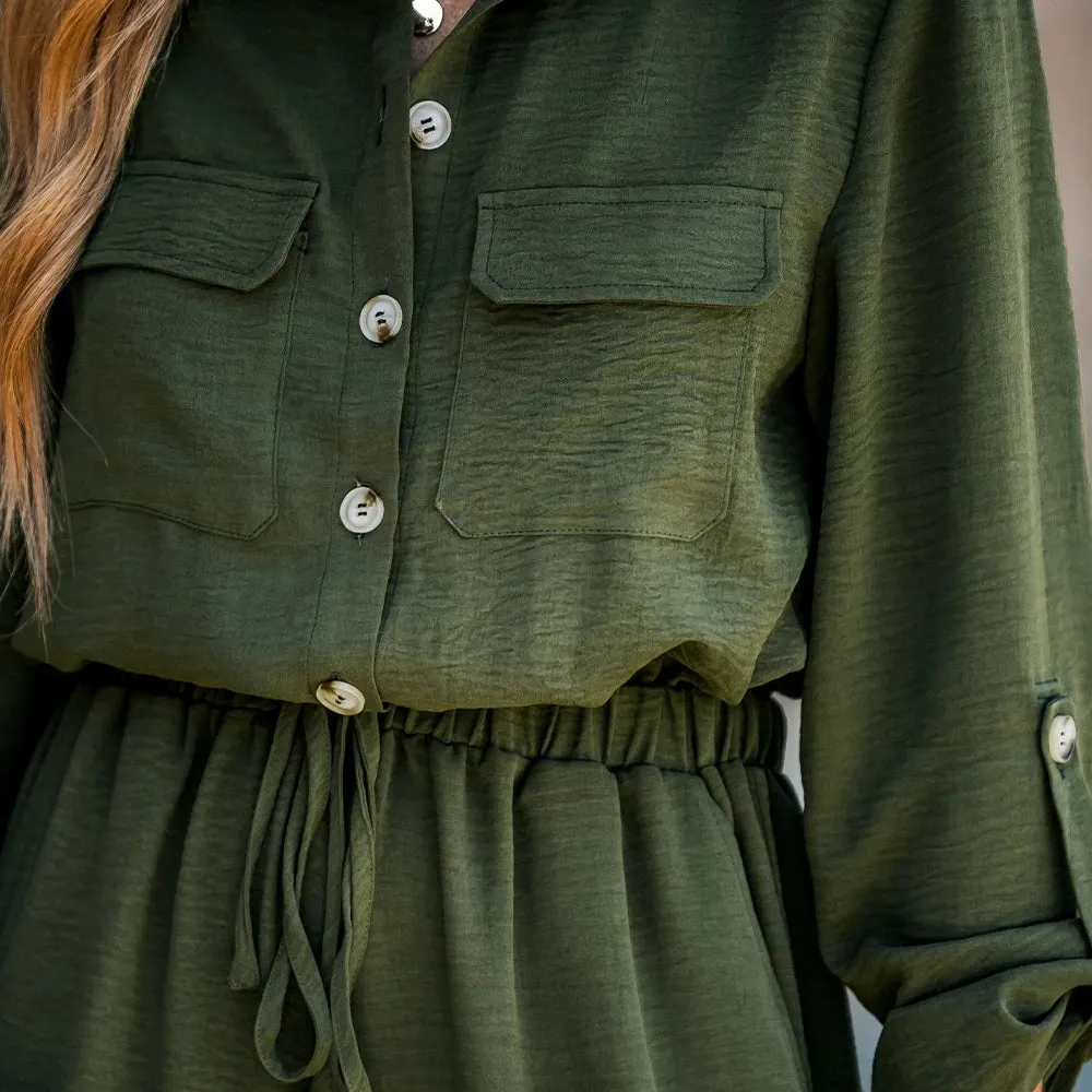 Basic Collar Button-Front Jumpsuit