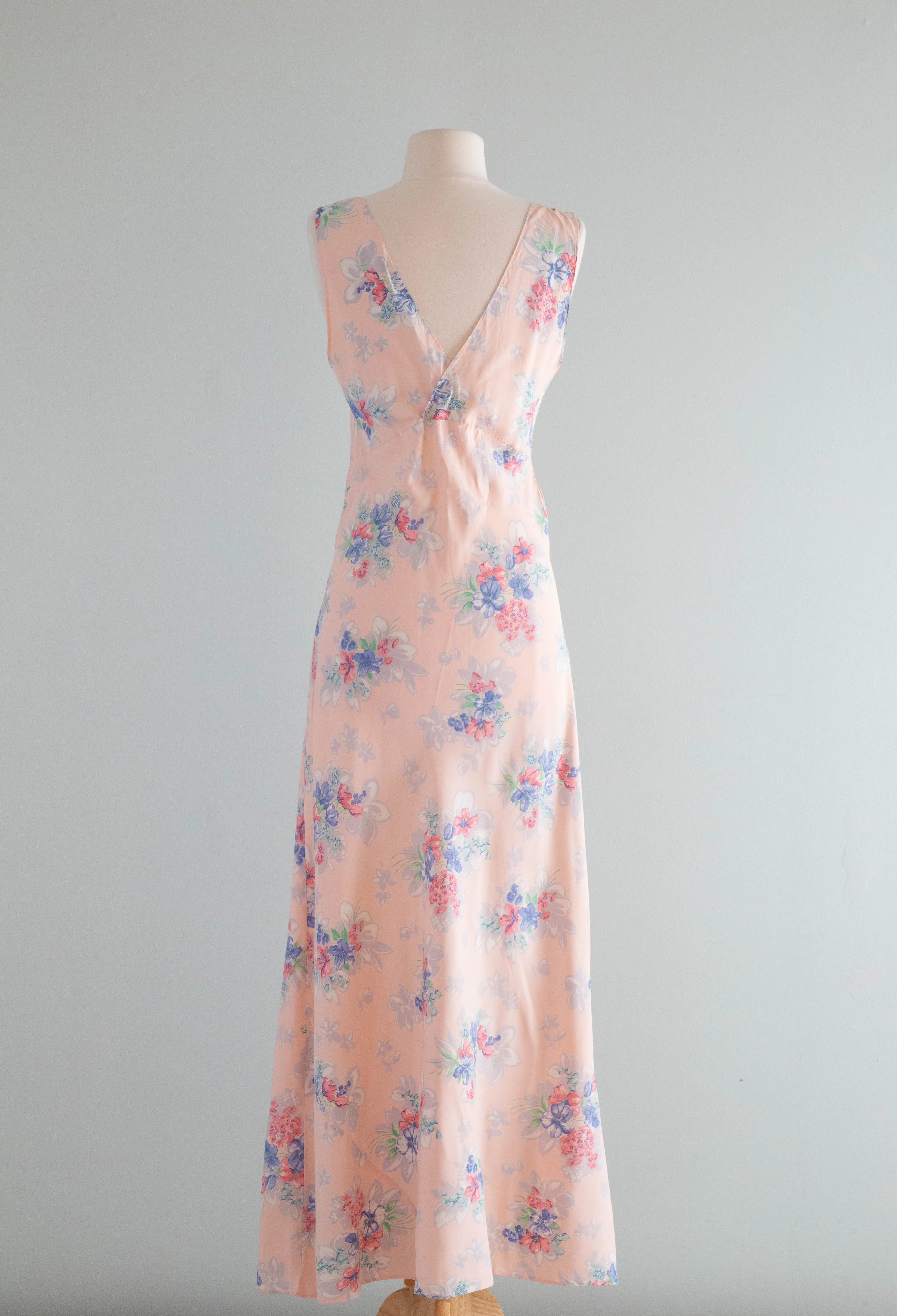 Beautiful 1930's Cold Rayon Bias Cut Floral Print Slip Dress / SM