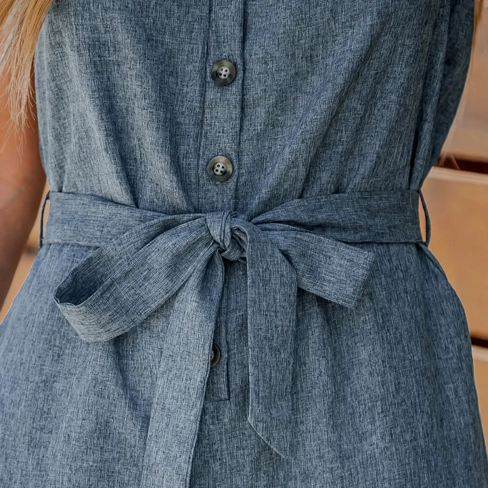 Belted V-Neck Buttoned Jumpsuit