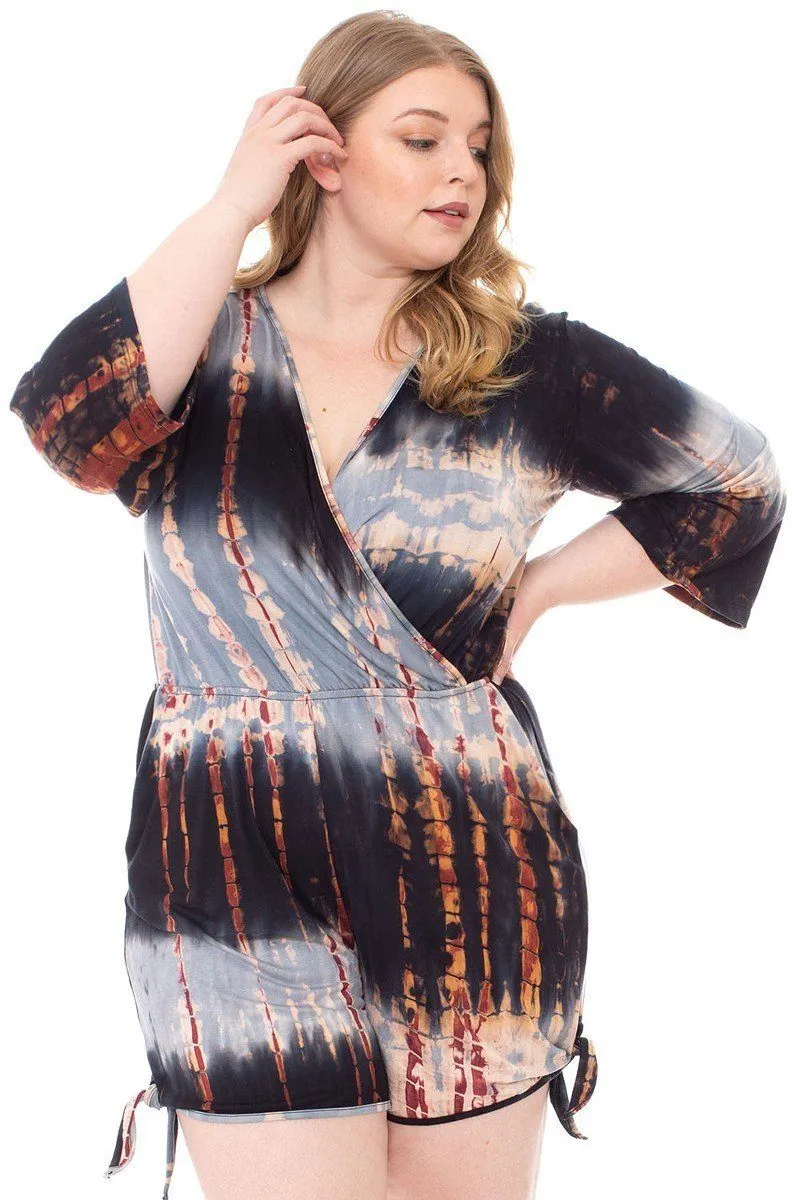 Black Tie Dye Wrap Plussize Women's Romper