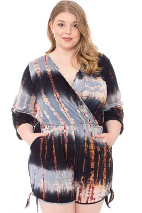 Black Tie Dye Wrap Plussize Women's Romper