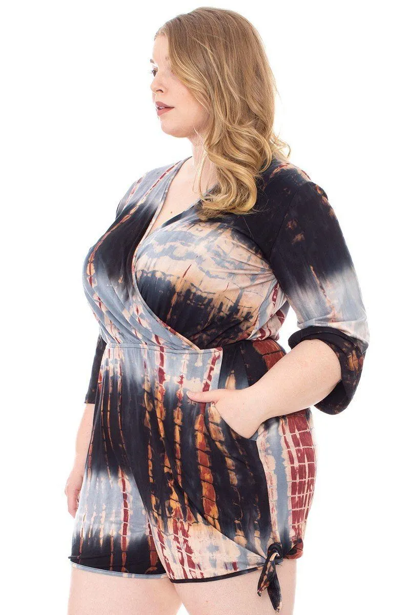 Black Tie Dye Wrap Plussize Women's Romper