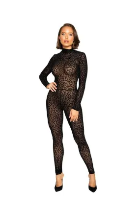 Black Velvet Leopard Print Long Sleeve Bodysuit
