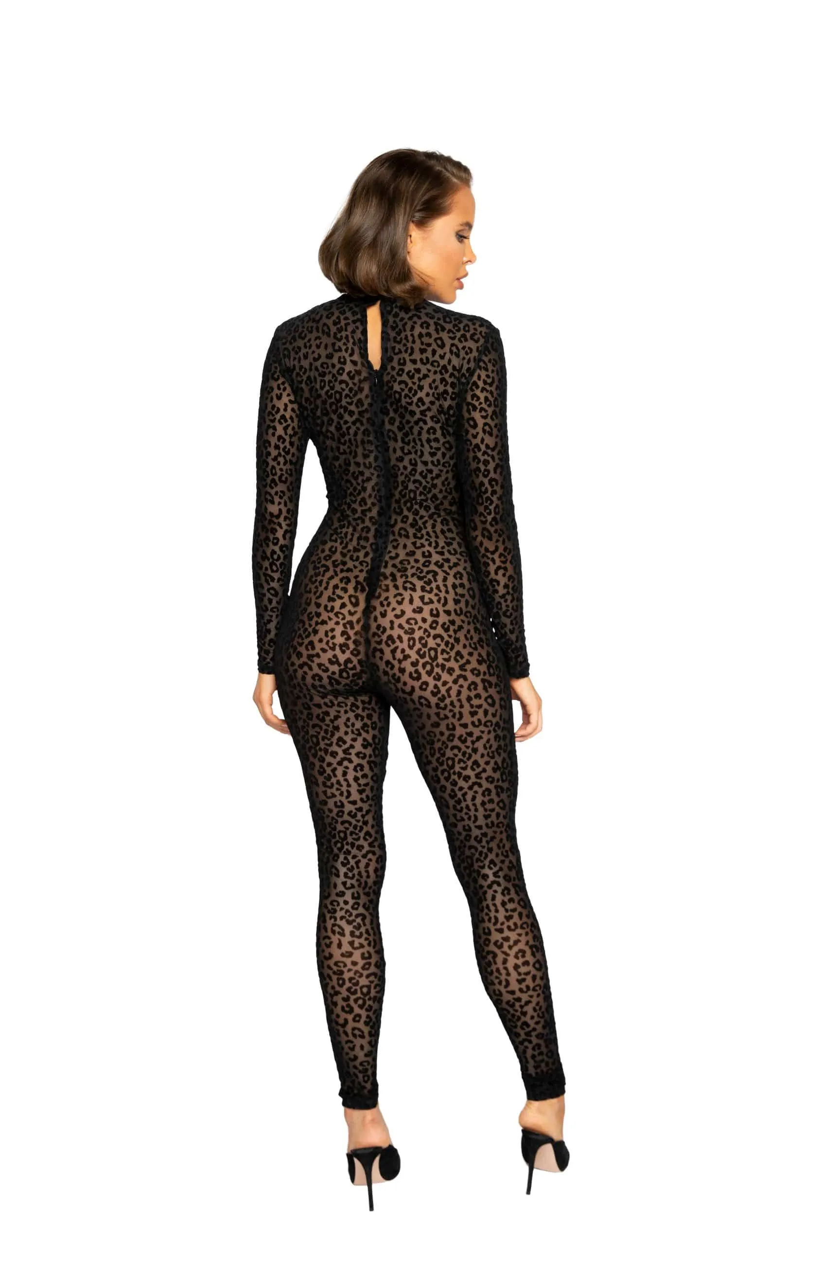 Black Velvet Leopard Print Long Sleeve Bodysuit