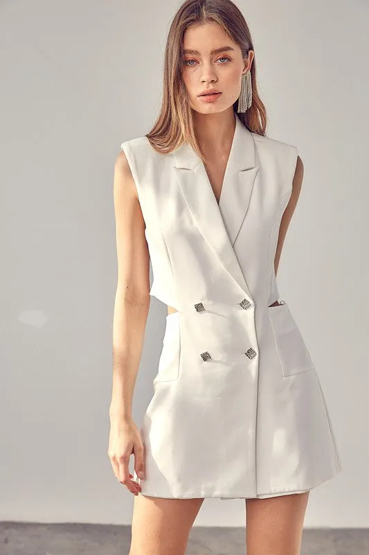 Blazer Button Front Black Sleeveless Shorts Romper