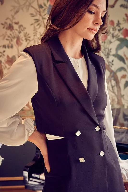 Blazer Button Front Black Sleeveless Shorts Romper