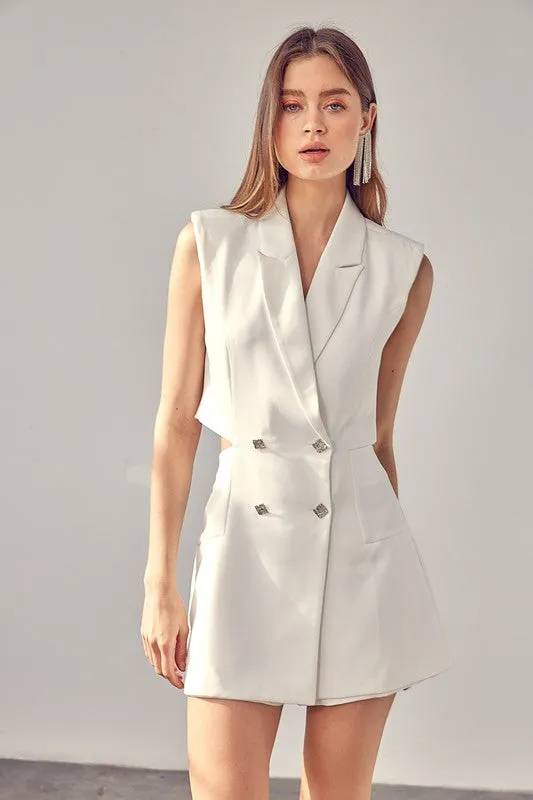 Blazer Button Front Black Sleeveless Shorts Romper