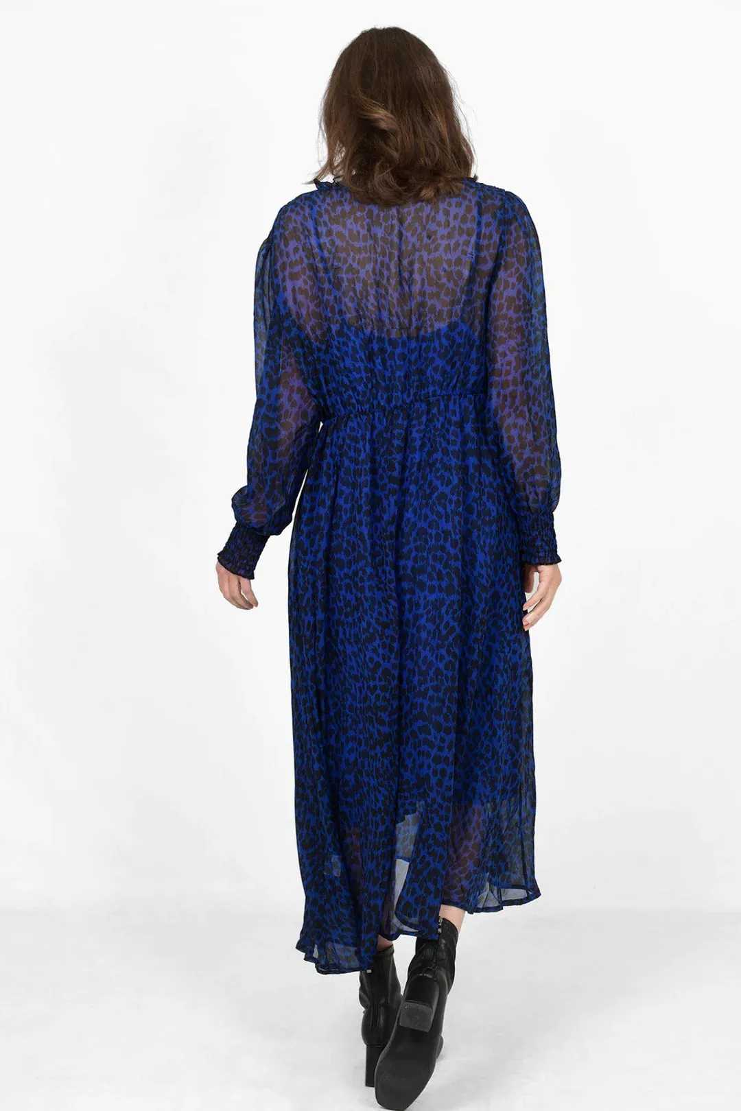 Blue Animal Print Chiffon Dress