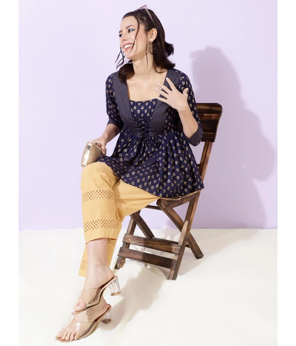 Blue Printed tunic Top