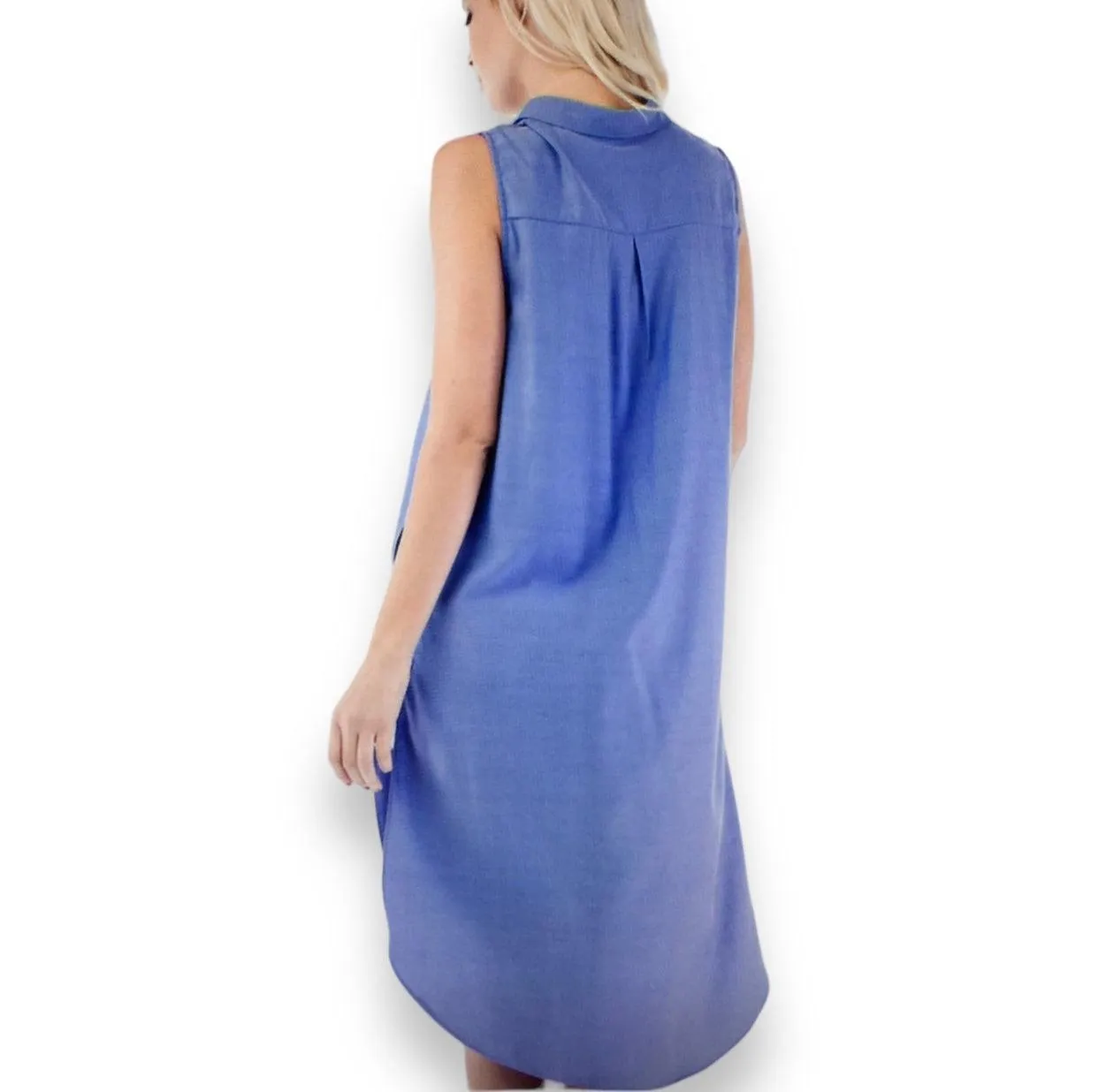 Blue Sleeveless Button Down Knee Length Tunic Top
