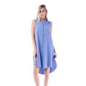 Blue Sleeveless Button Down Knee Length Tunic Top