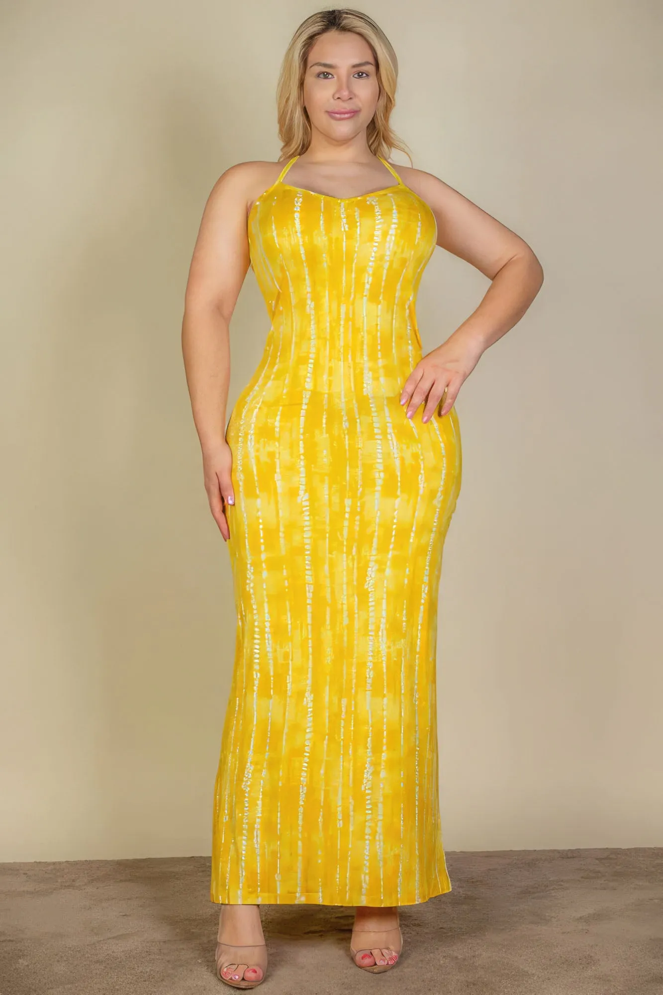 Blue Zone Planet |  Plus Size Tie Dye Printed Cami Bodycon Maxi Dress