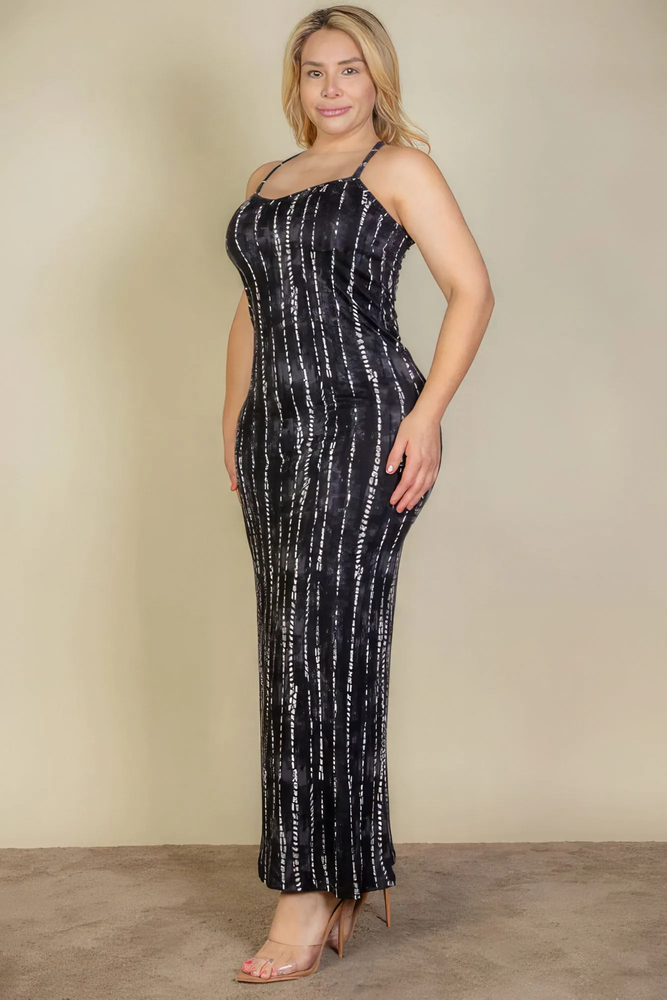 Blue Zone Planet |  Plus Size Tie Dye Printed Cami Bodycon Maxi Dress