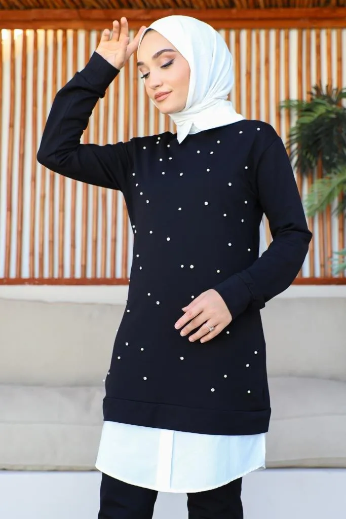 BNG Women Shirt Collar Pearl Set Black - Clermont
